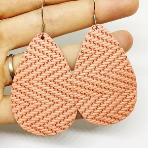 Light peach basket weave leather earrings